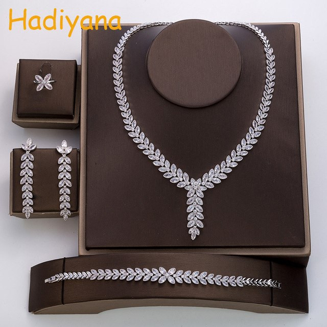 Hochzeit Schmuck Set
 Die beliebtesten Hadiyana Neue Luxus Blatt Design Hochzeit