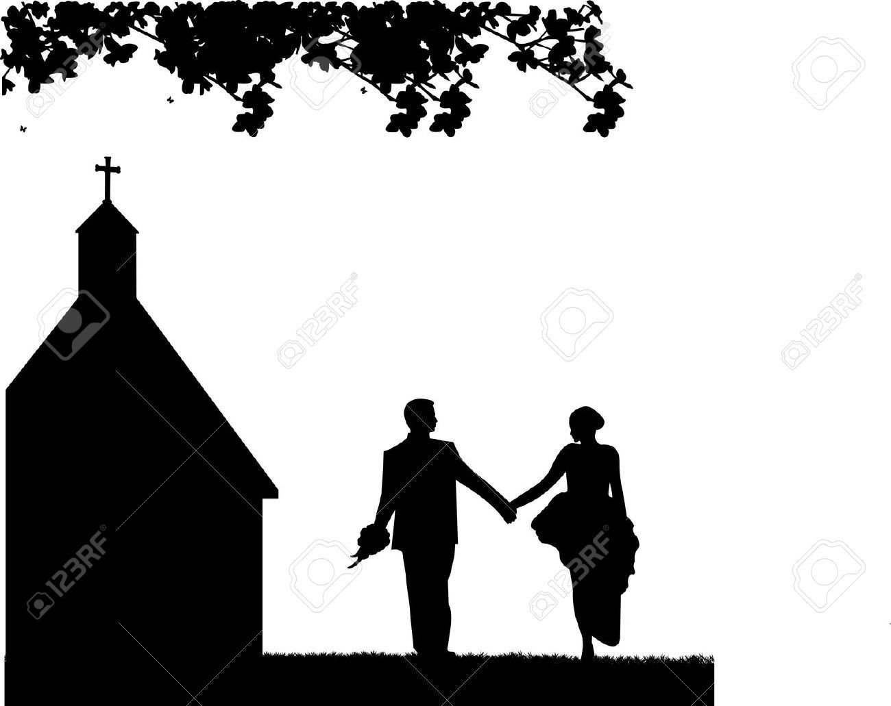 Hochzeit Silhouette
 Outdoor Hochzeiten mit Brautpaar und Kirche Hintergrund