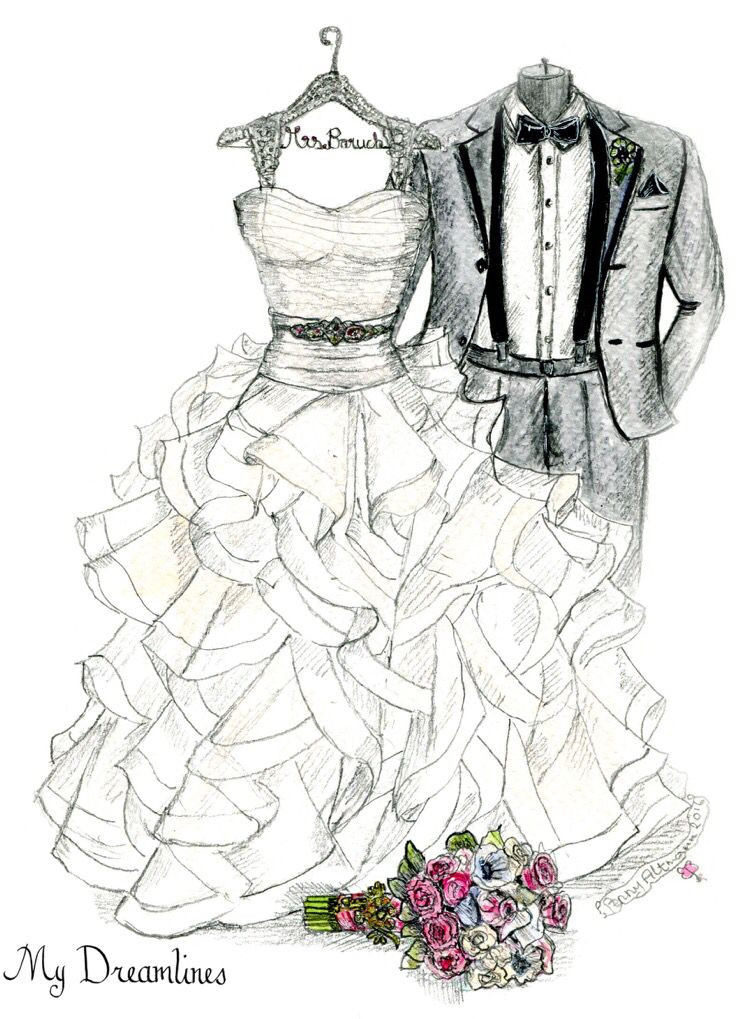 Beste Hochzeit Sketch von Personal Wedding Dress Sketch Anniversary Gift. 