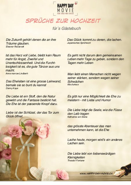 Hochzeit Sprüche Gästebuch
 Hochzeitssprüche für das Gästebuch