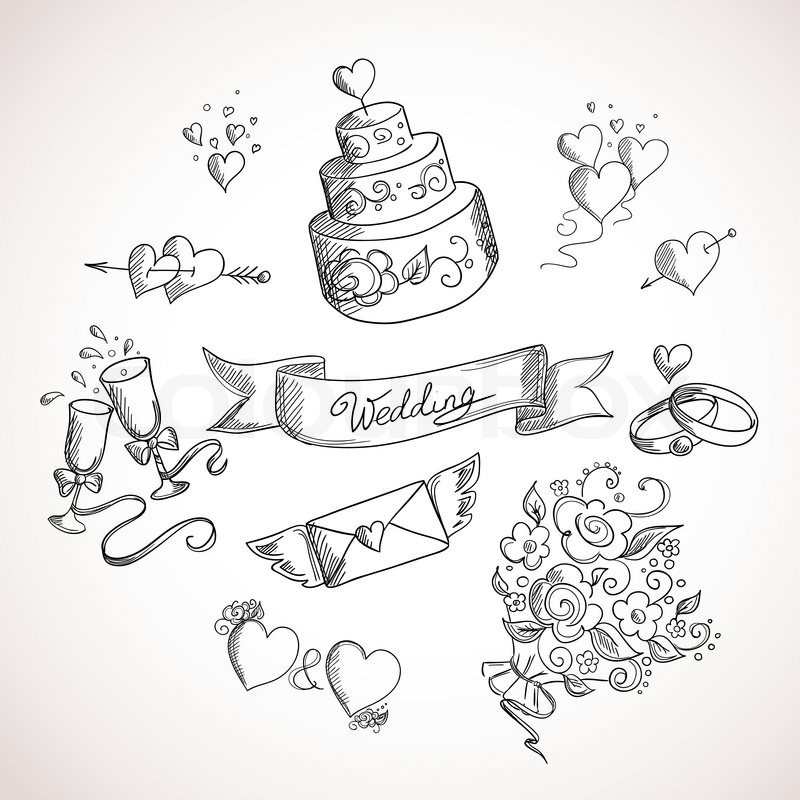 Hochzeit Vektor
 Skizze der Hochzeit Design Elemente Vektorgrafik