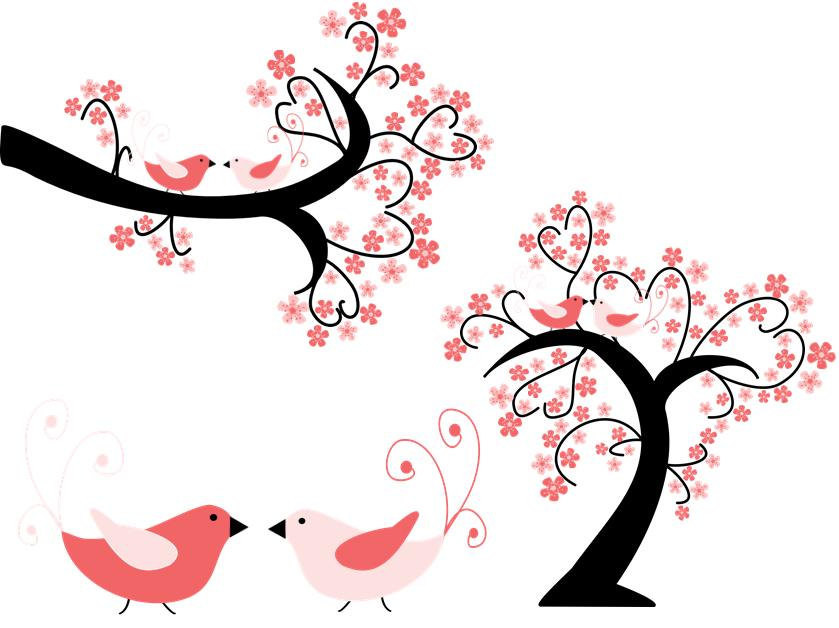Hochzeit Vögel
 Hochzeit Baum und Ast Clipart mit Herzen Blumen Vögel in