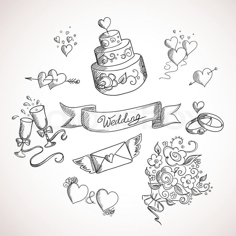 Hochzeit Zeichnung
 Skizze der Hochzeit Design Elemente Stock Vektor