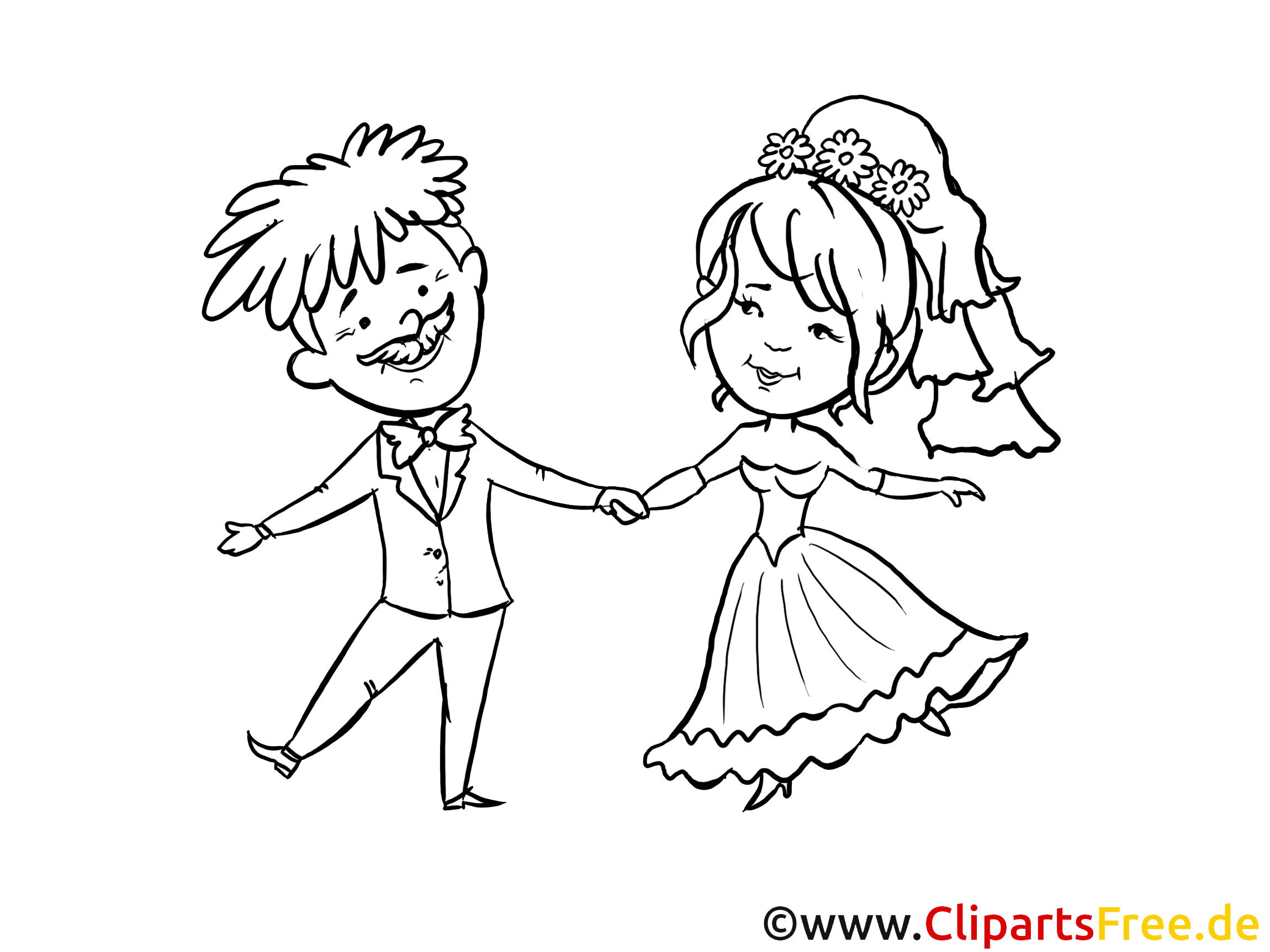 Hochzeit Zeichnung
 Zeichnung zum Ausmalen Hochzeit Brautpaar glückliche