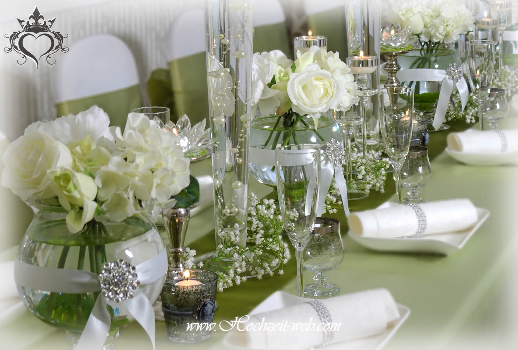 Hochzeitsdekoration
 Hochzeitsdekoration in grün und Eventdeko in weiß und grün