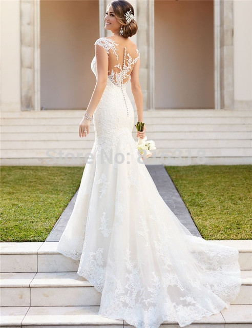 Hochzeitskleid Fit And Flare
 Sheer backless spitze meerjungfrau hochzeitskleid 2017 fit