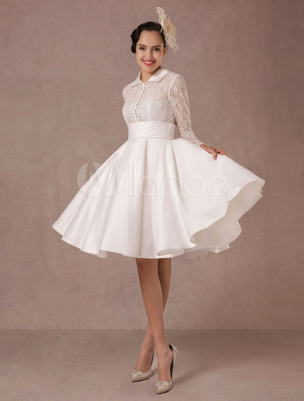 Hochzeitskleid Kurz Vintage
 Vintage Hochzeit Kleid lange Spitzen Ärmeln Satin