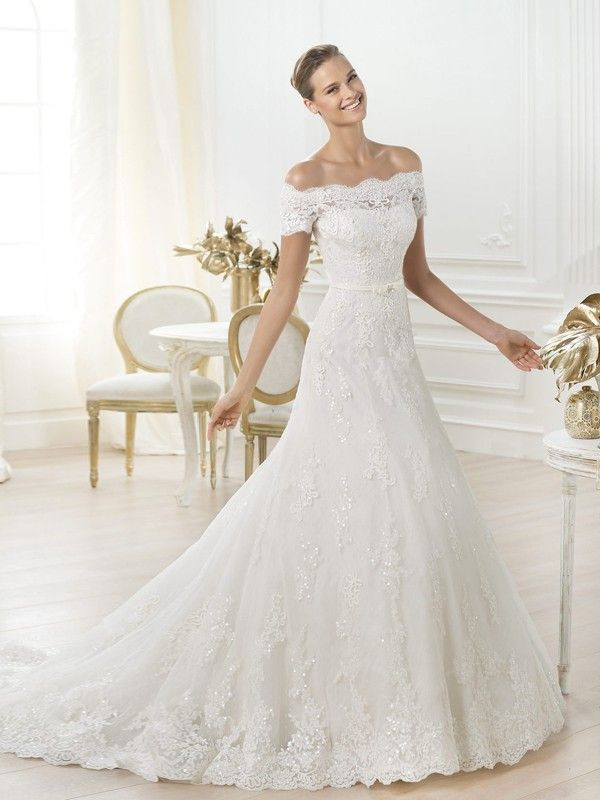 Hochzeitskleid Mit Ärmel
 A Linie Carmen Hof Spitze Hochzeitskleid mit Kurze Ärmel