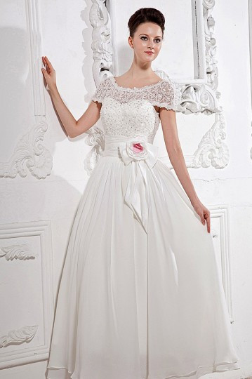 Hochzeitskleid Mit Ärmel
 Günstig Knöchellanges Boot Ausschnitt Hochzeitskleid aus