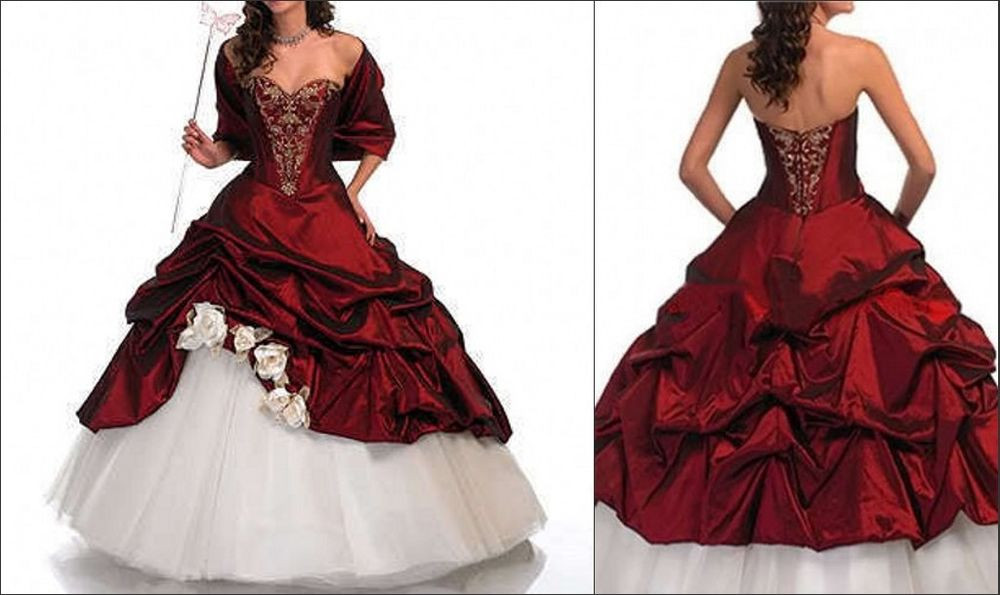 Hochzeitskleid Rot
 Klassischen Elegant Mode Rot Weiß Hochzeitsklei Brautkleid