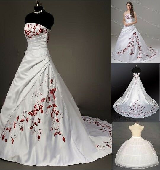 Hochzeitskleid Rot
 Weiß Rot Hochzeitskleid Brautkleid Ballkleid Abendkleid Gr