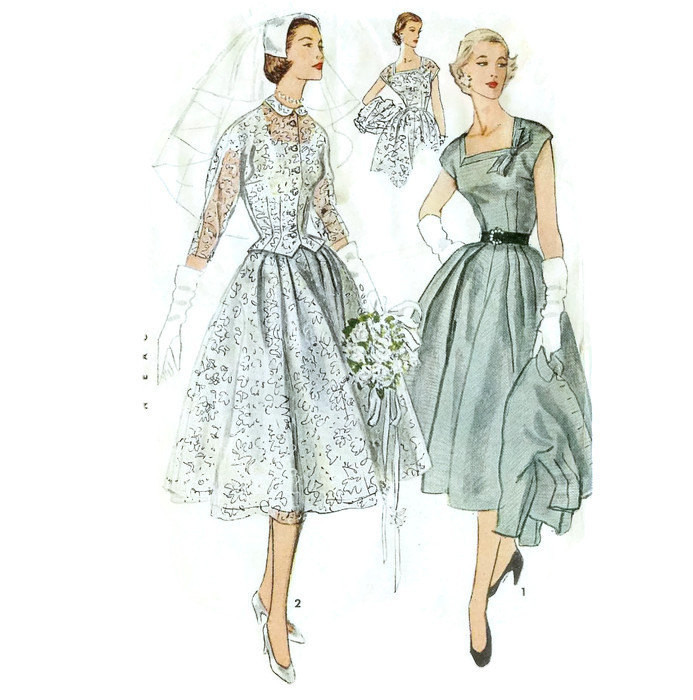 Hochzeitskleid Schnittmuster
 1950er Jahre Hochzeitskleid Cocktailkleid Schnittmuster