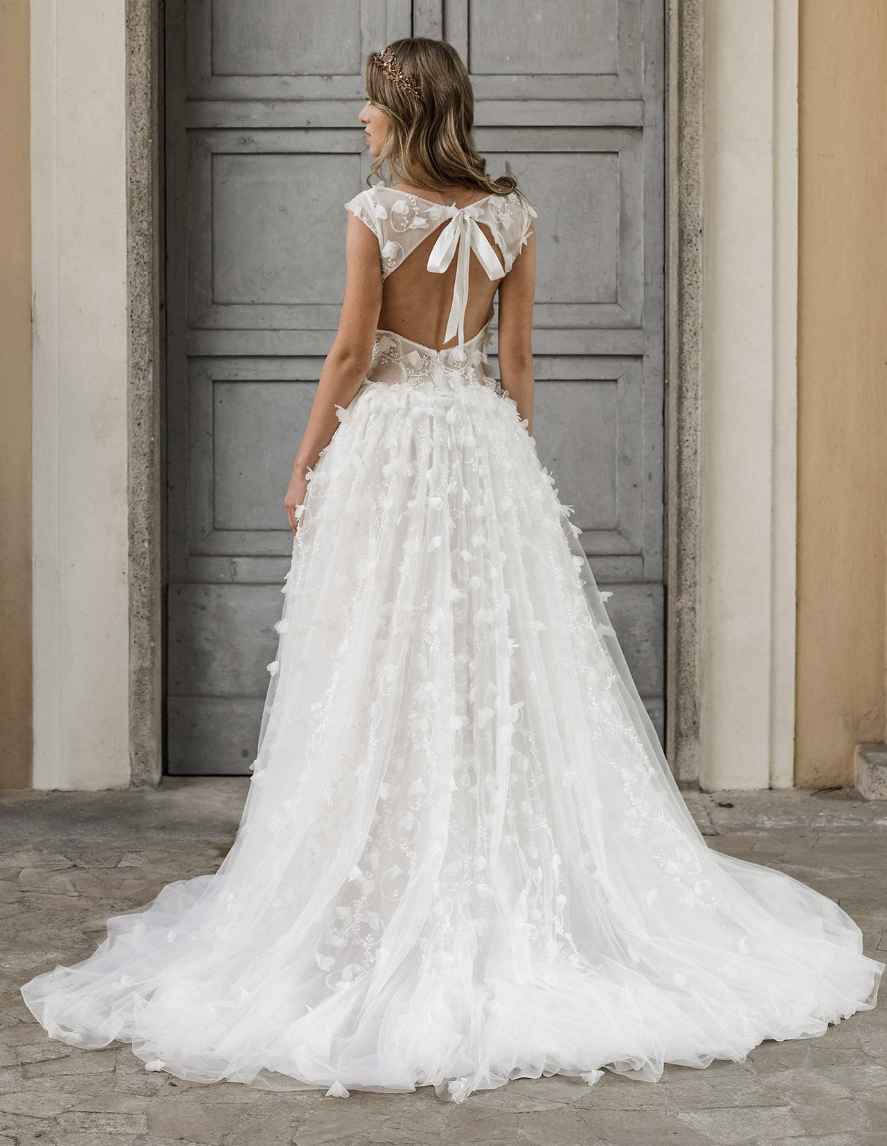 Hochzeitskleid Spitze Rückenfrei
 3D Spitze Brautkleid rückenfreie Hochzeitskleid Tüll