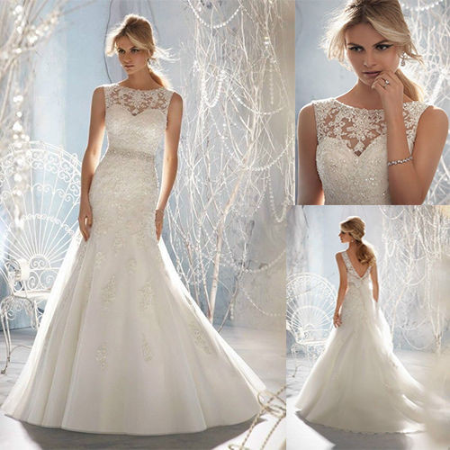 Hochzeitskleid Weiß
 2015 Lager Weiß Spitze Mermaid Hochzeitskleid Brautkleid