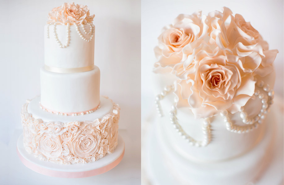 Hochzeitstorte Apricot
 TORTEN Rosen Ruffles in Apricot