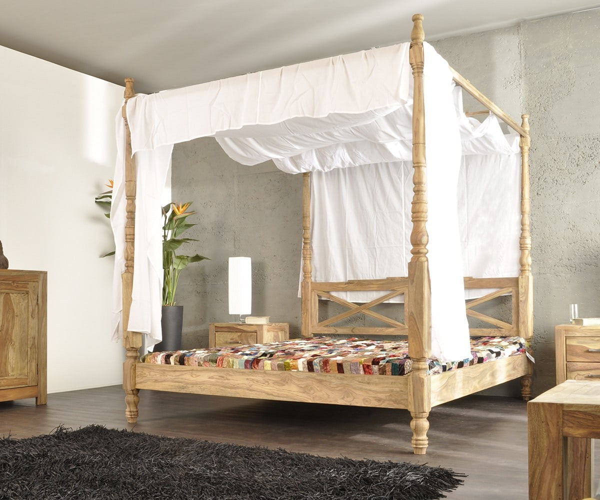 Holzbett 180x200
 YOGA Holzbett Sheesham Natur 180x200 Himmelbett mit Stoff