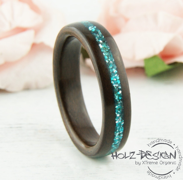 Holzringe Hochzeit
 Holzringe Bentwood Ring Holzring Holz Blau Glitter