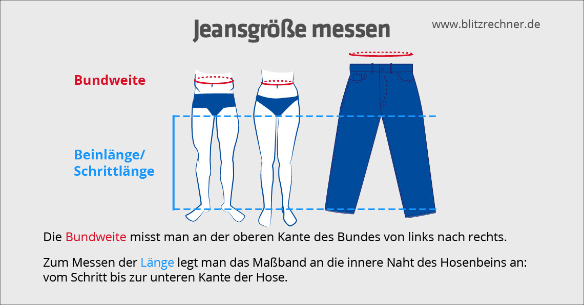 Hosengröße Tabelle
 Jeansgrößen Größentabellen Umrechner & Messanleitung