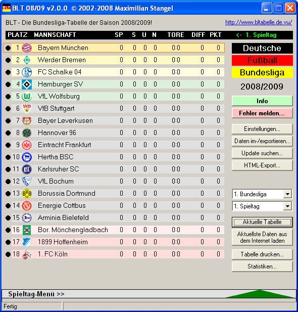 Html Tabelle
 BLT Die Bundesliga Tabelle