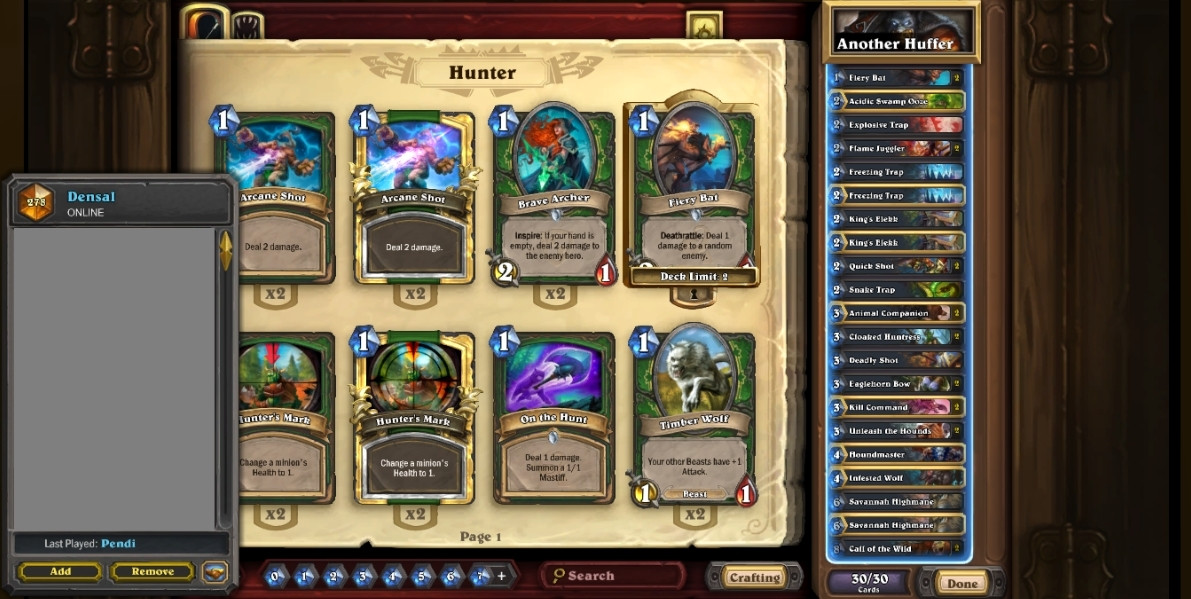 Hunter Deck
 [Legend] Karazhan Mid Hunter Hearthstone Decks