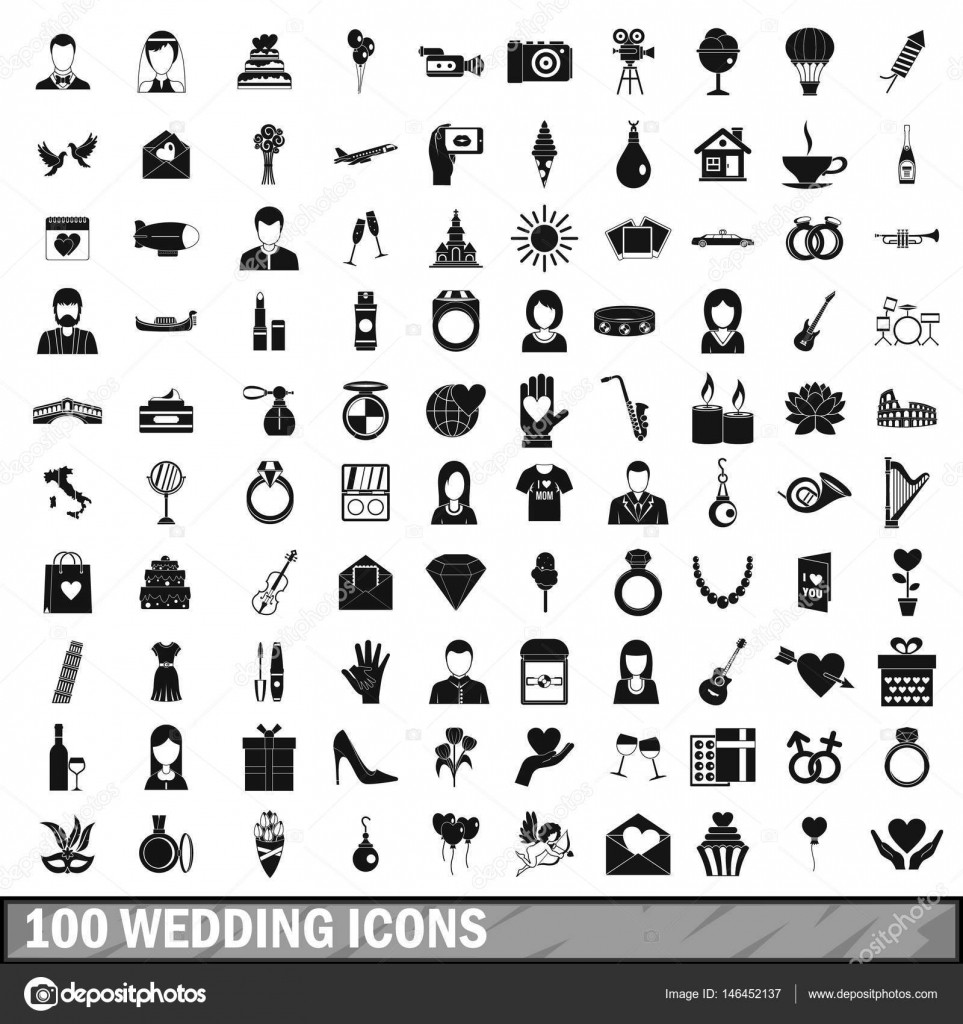Icon Hochzeit
 100 Hochzeit Icons Set einfachen Stil — Stockvektor