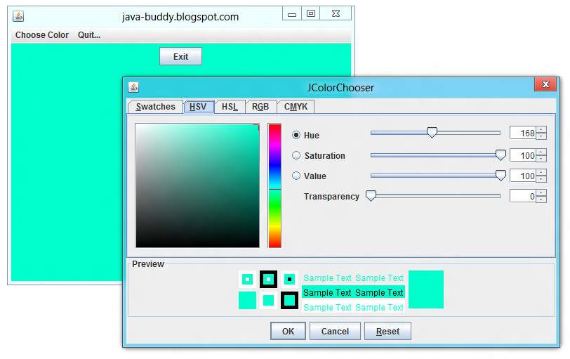 Javax Swing
 Java Buddy javax swing JColorChooser