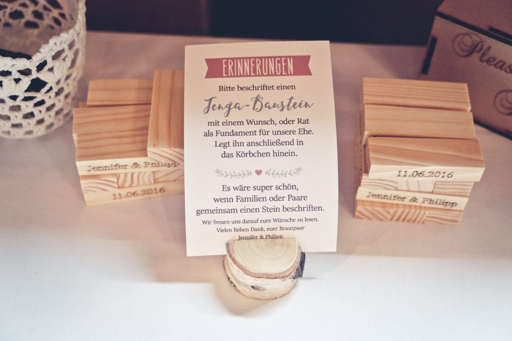 Jenga Hochzeit
 Alternative zum Gästebuch bei der Hochzeit