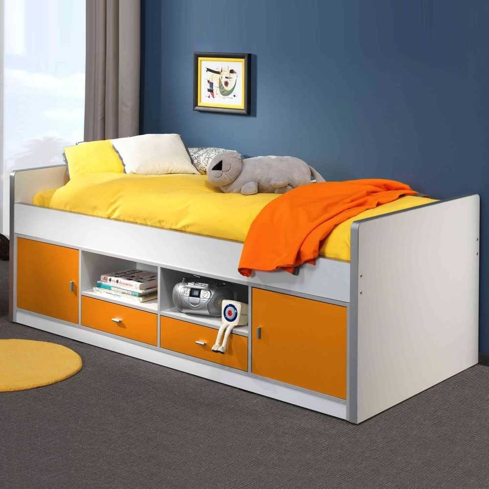 Jugendbett Weiß
 Jugendbett Moonio in Weiß Orange mit Stauraum