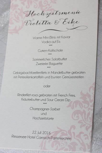 Kartenmacherei Hochzeit
 Menükarten von Kartenmacherei in weiß und rosé