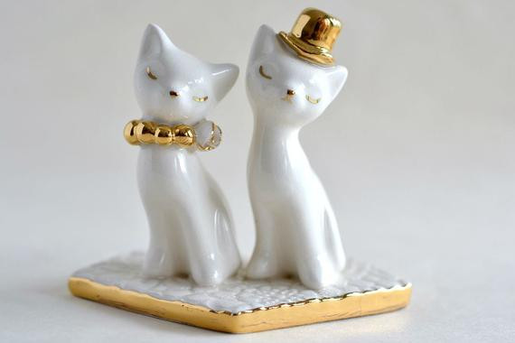 Katze Hochzeit
 Katze Hochzeit cake Topper in Gold und Elfenbein Pastell