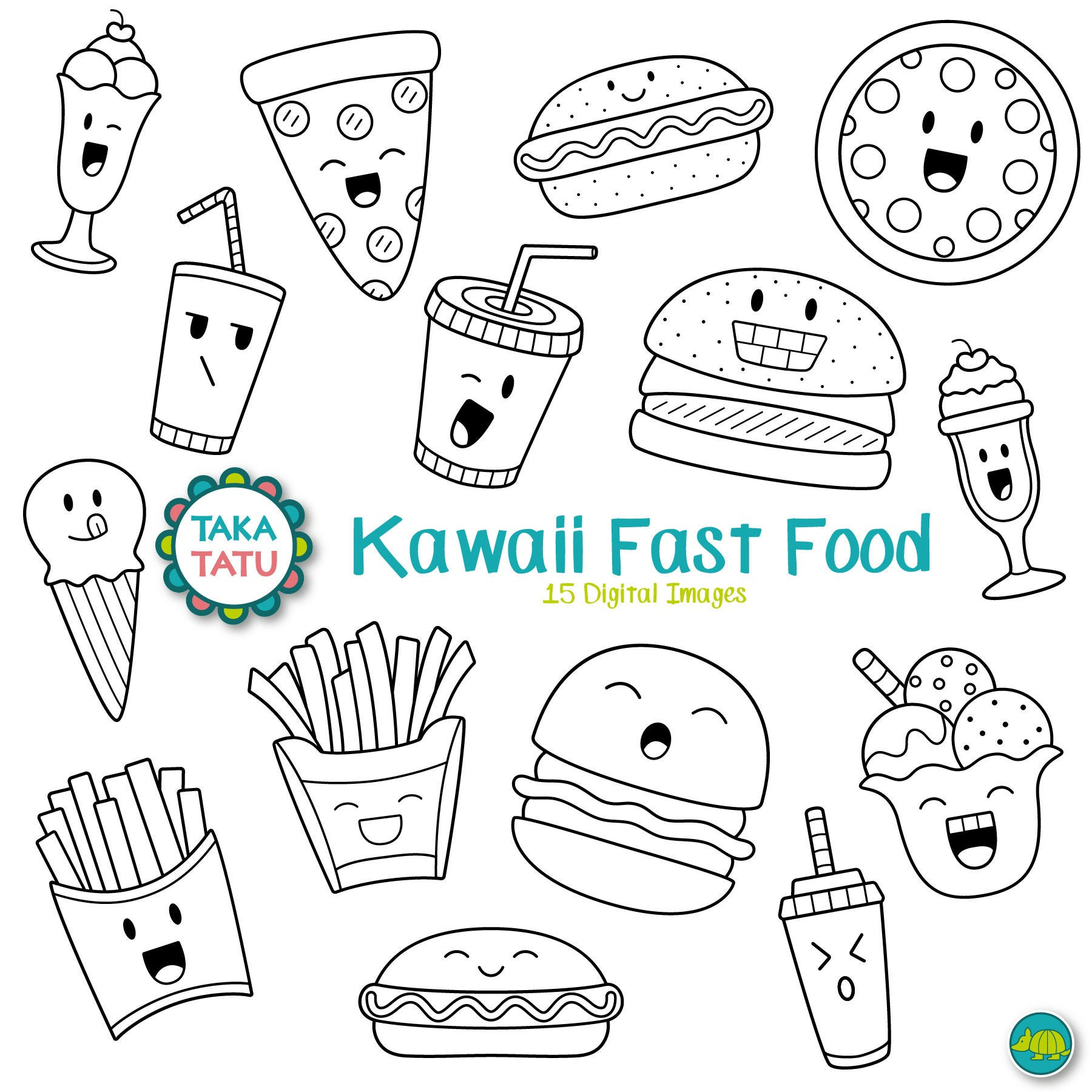 Kawaii Ausmalbilder
 Kawaii Fast Food Digital Stamp Fast Food Clipart Cute Fast