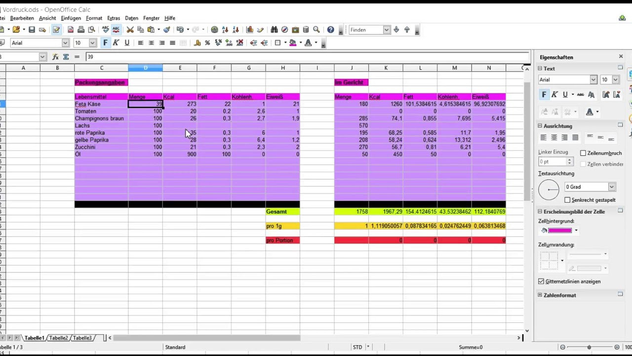 Kcal Tabelle
 Die Kcal zähl Tabelle Download Link in der