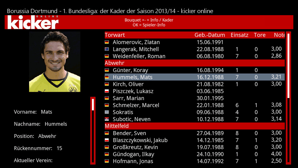 Kicker Tabelle
 kicker line