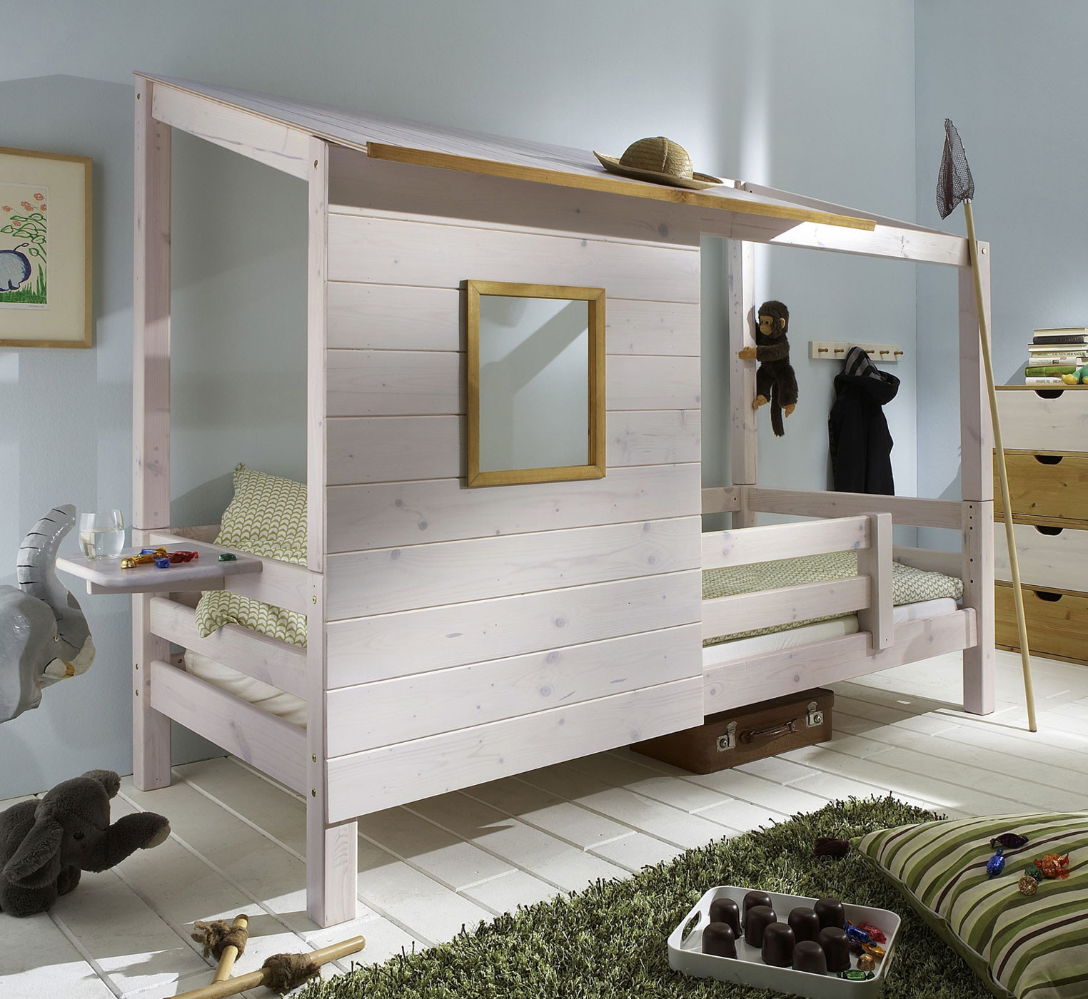 Kinder Bett
 Abenteuerbett mit Spielhaus aus Holz Kids Paradise