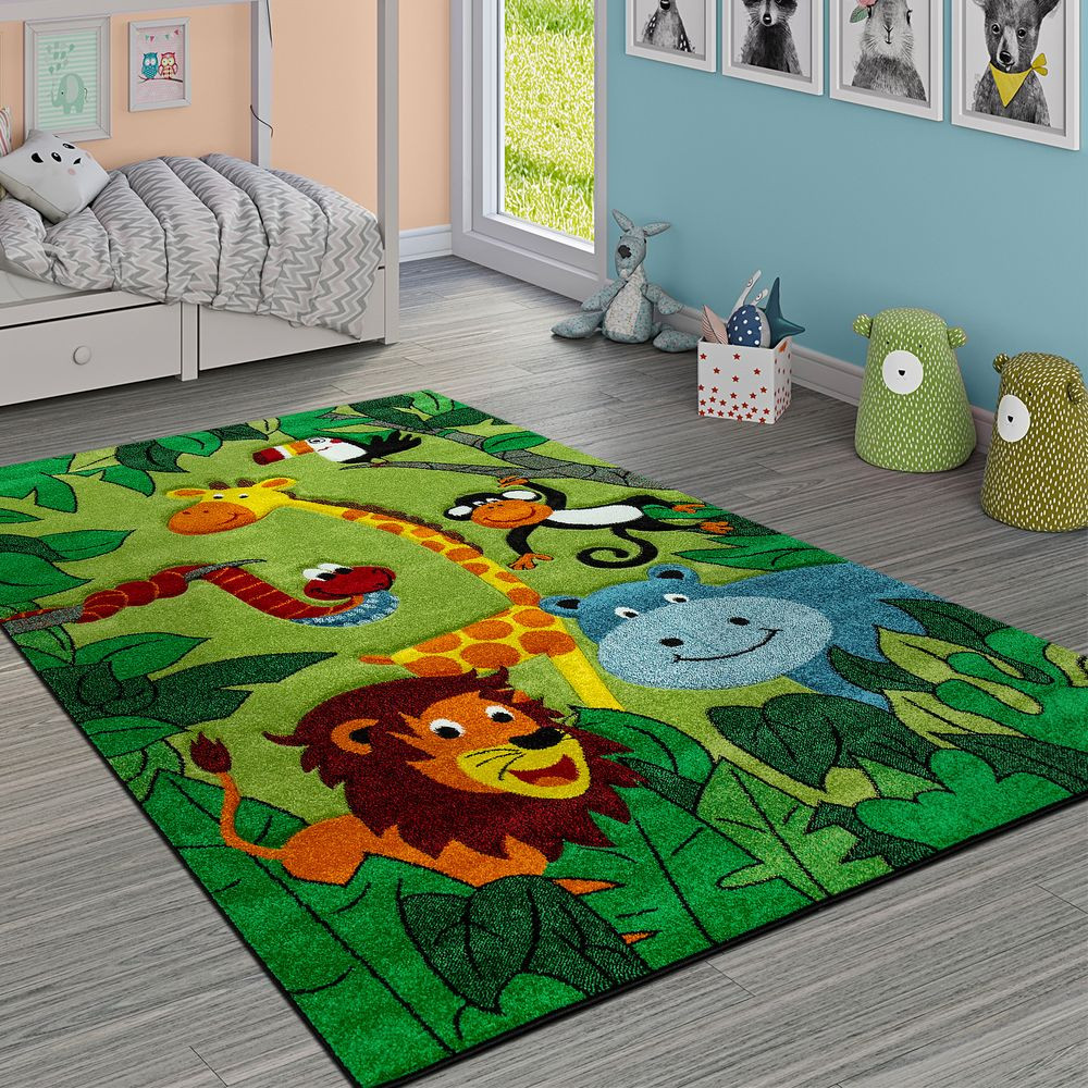 Kinder Teppich
 Kinderteppich Dschungel Tiere Grün