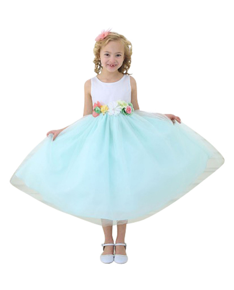 Kleid Mintgrün Hochzeit
 BIMARO Mädchen Kleid Tamia mintgrün grün weiß Blüten Satin