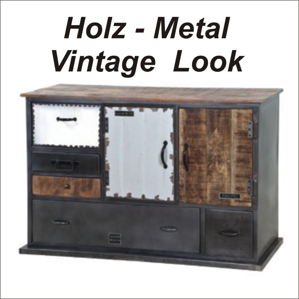 Kommode Vintage
 Kommode Stauschrank Vintage Kommode Sideboard Akazie Metall
