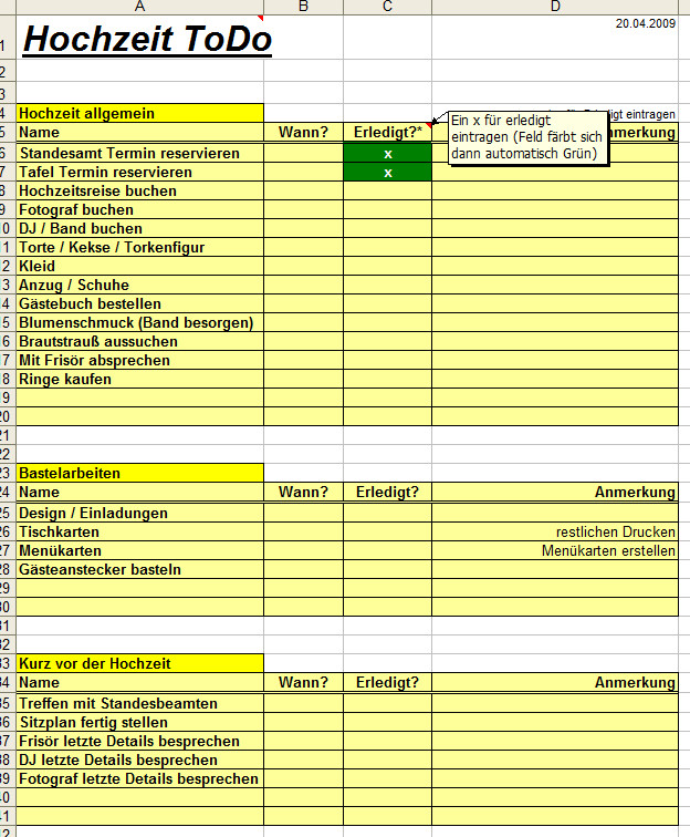 Kostenplan Hochzeit
 aha Excel Hochzeitsplaner Download