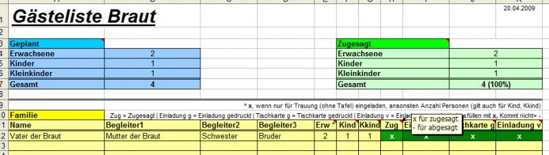 Kostenplan Hochzeit
 aha Excel Hochzeitsplaner