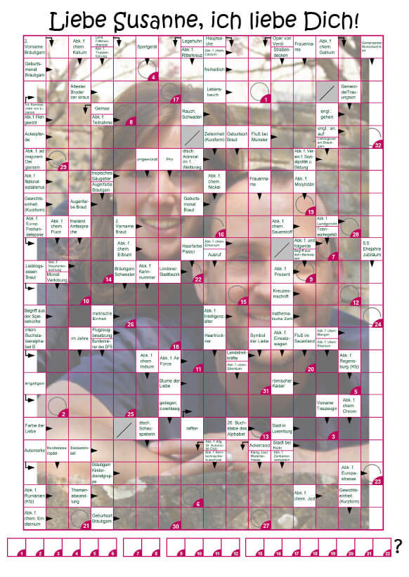 Kreuzworträtsel Hochzeit
 Heiratsantrag Kreuzworträtsel