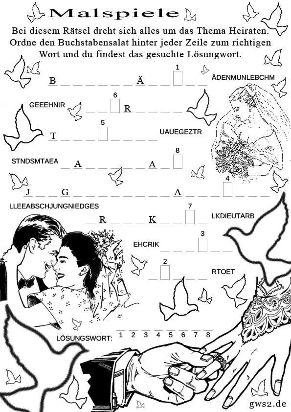 Kreuzworträtsel Hochzeit
 Rätsel für Hochzeit Malspielvorlage