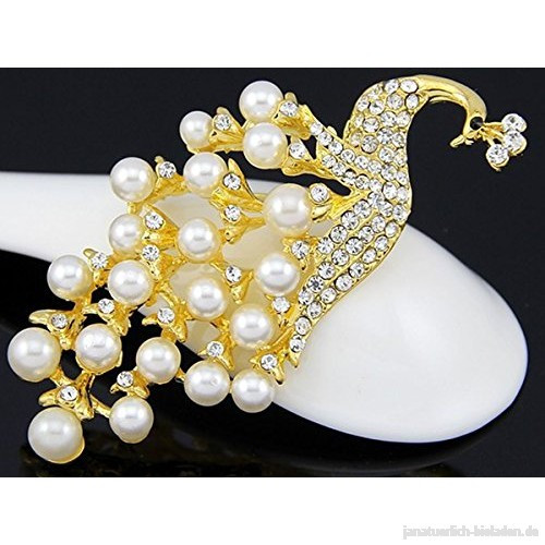 Kristallene Hochzeit
 Damen peaccock Pearl Brosche Gold Ton Bouquet Faux Perle