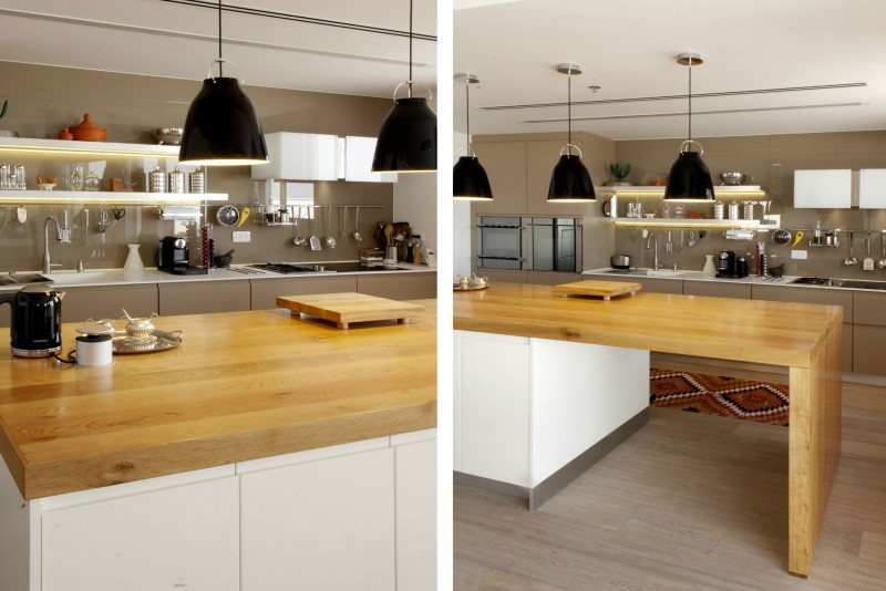 Küche Holz Weiß
 Moderne Inneneinrichtung in Weiß und Holz in einem Penthouse