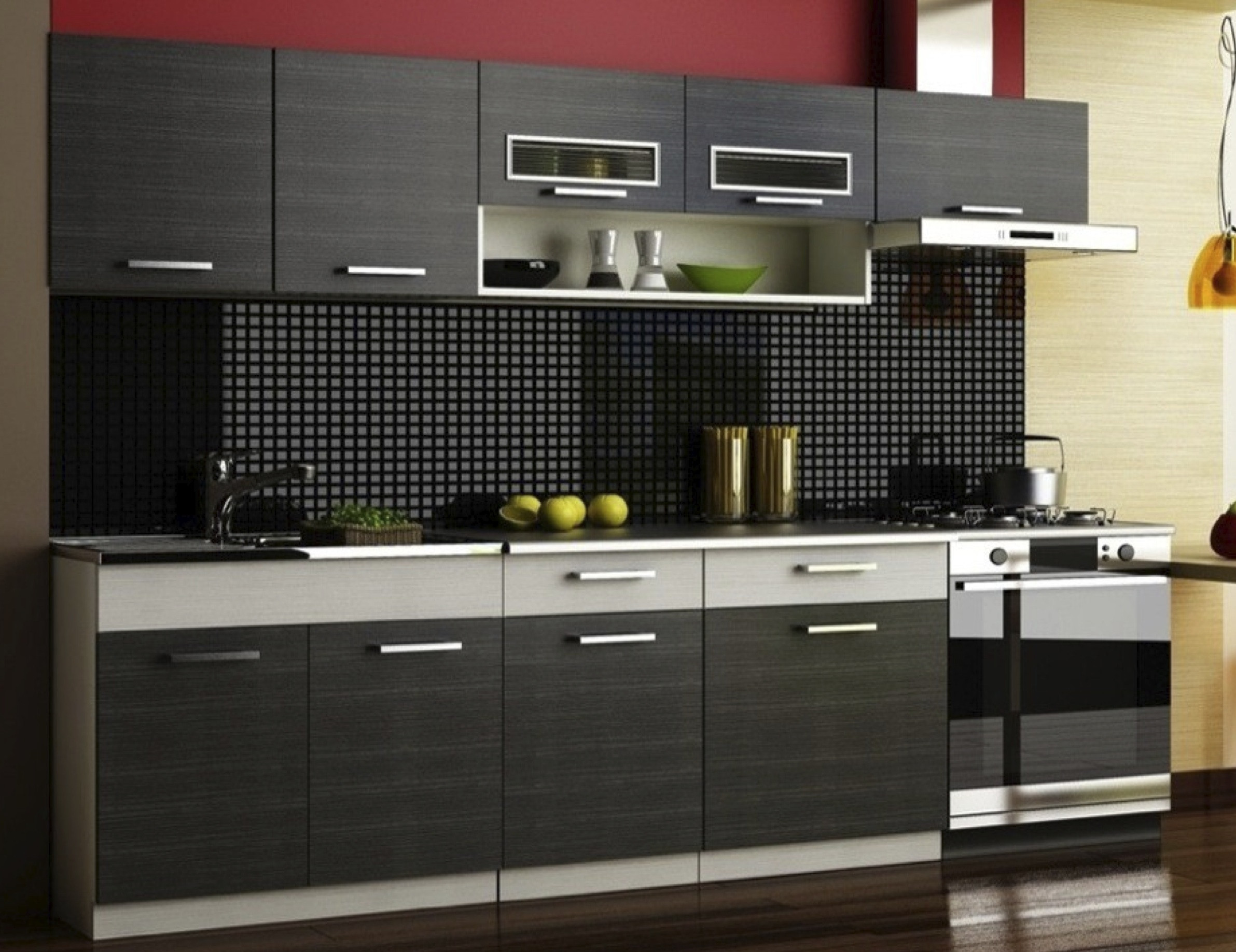 Küche Schwarz
 Küche Küchenzeile Pinu schwarz grau Einbauküche