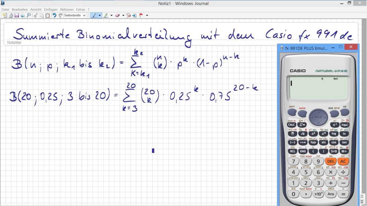 Kumulierte Binomialverteilung Tabelle
 Summierte Binomialverteilung mit dem Casio fx 991de