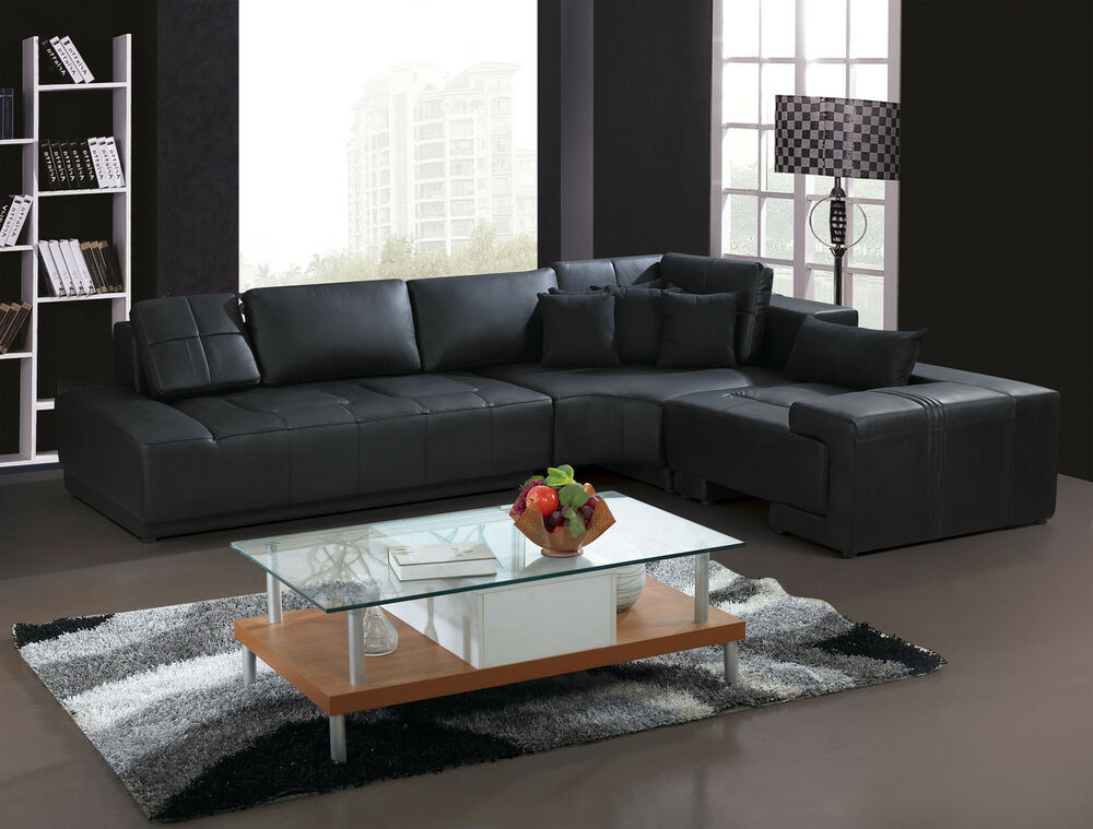 L Sofa
 Franco Collection Modern L Shaped Leather Sofa Couch Black