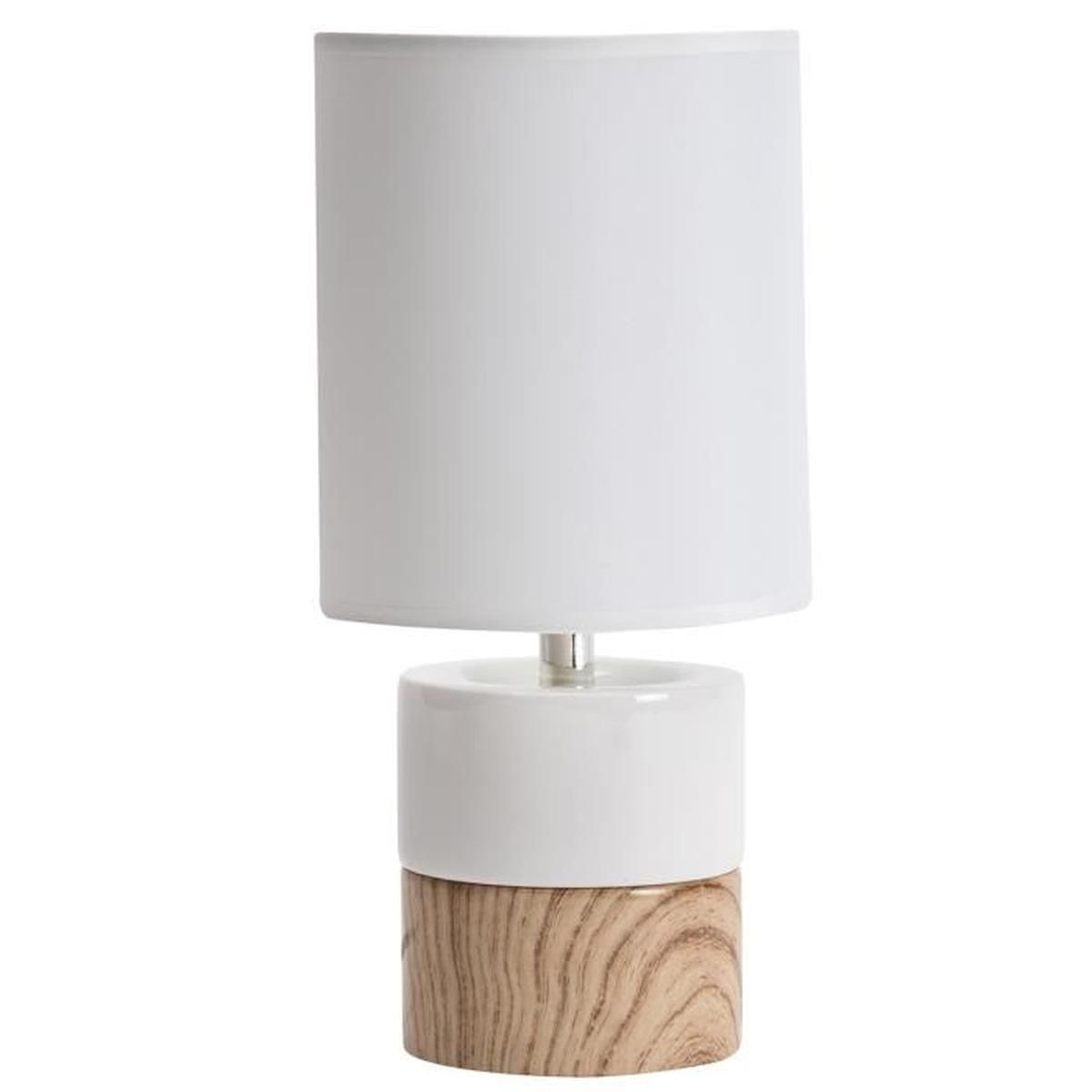 Lampe De
 Lampe de chevet design ceramique blanche et imitation bois