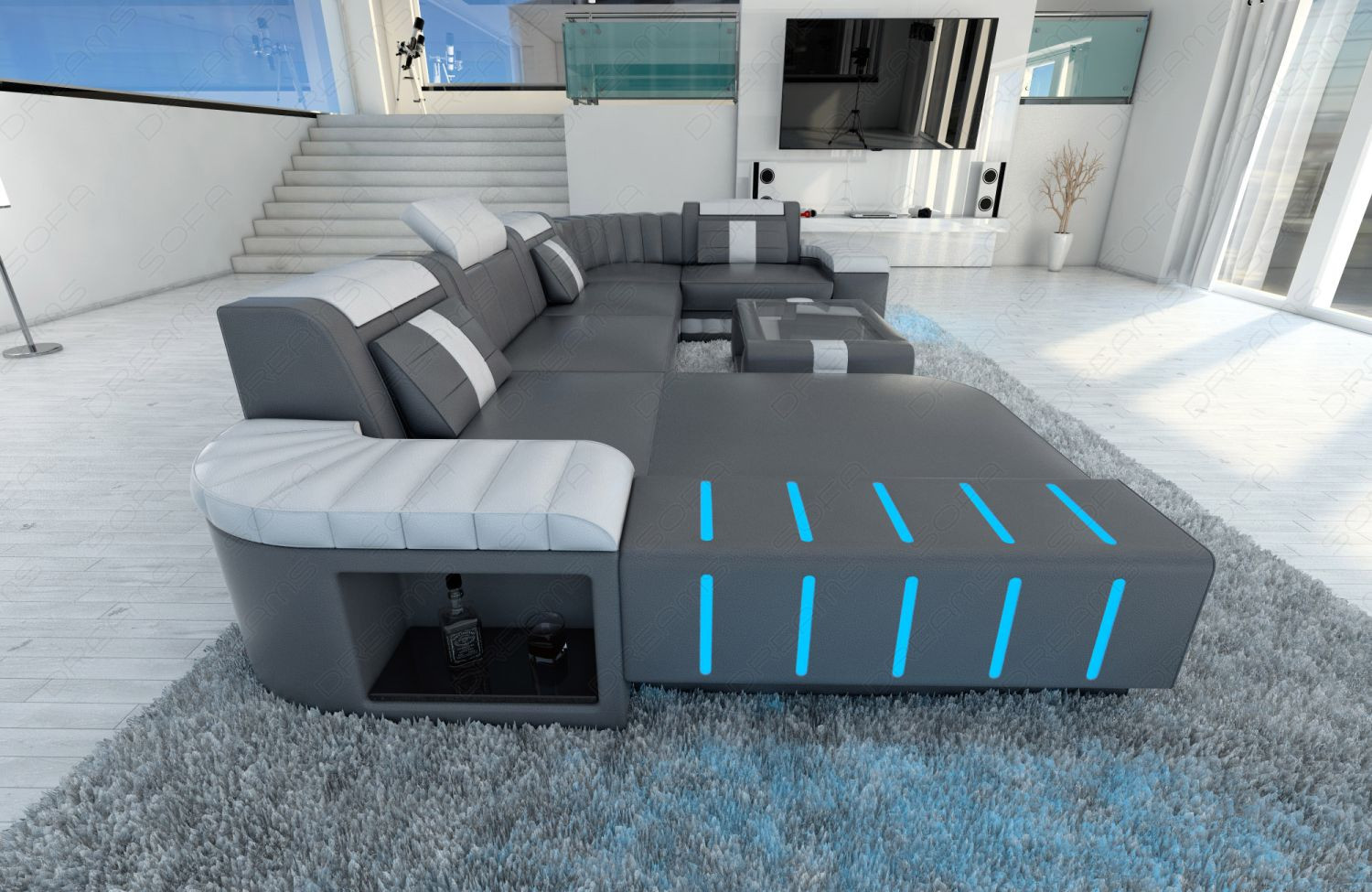 Led Sofa
 Big Sectional Leather Sofa BELLAGIO U with LED Lighting