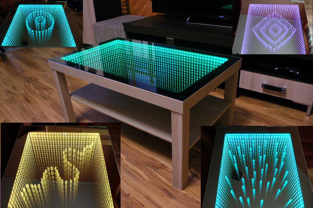 Led Tisch
 Eiche oak Table Tisch Couchtisch Spiegel Glastisch RGB LED