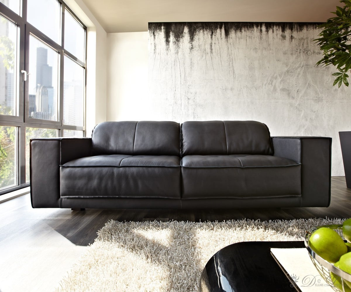 Leder Couch
 Ledercouch odo Schwarz 245x110 cm Echtleder Sofa by